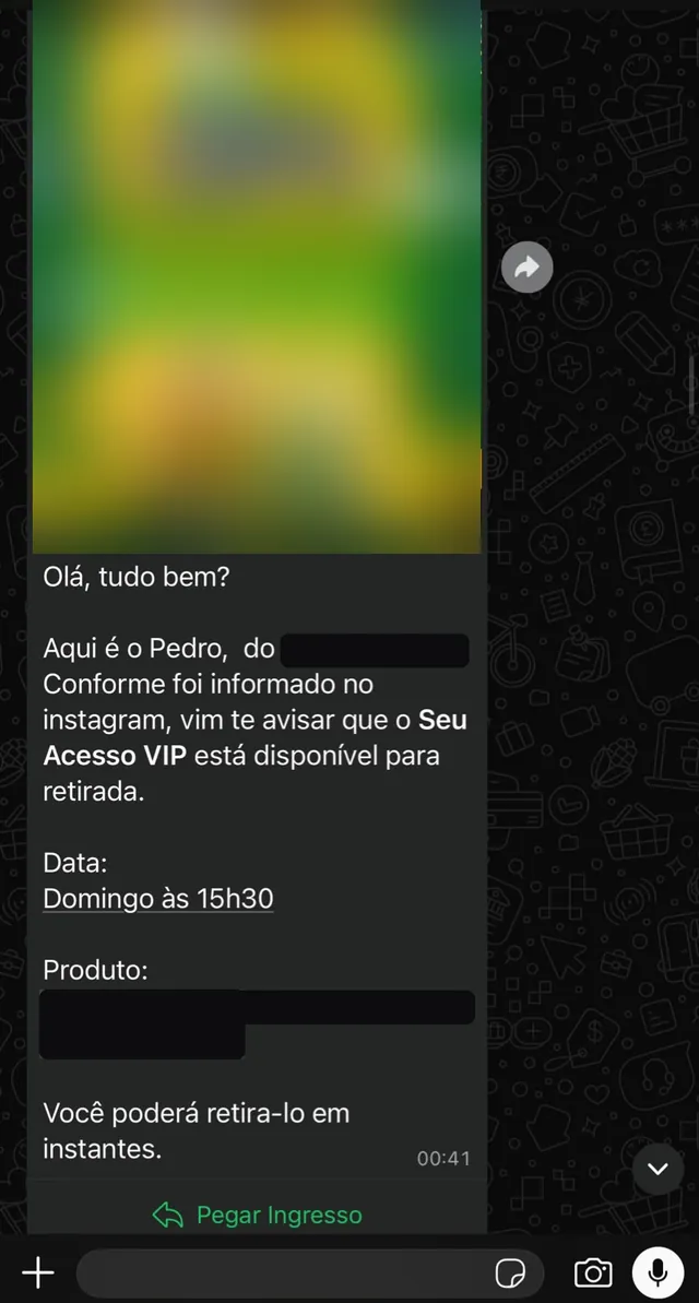 Disparo oficial no WhatsApp com informações de evento