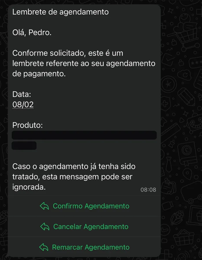 Lembrete automático de agendamento com botões de confirmar, cancelar e remarcar