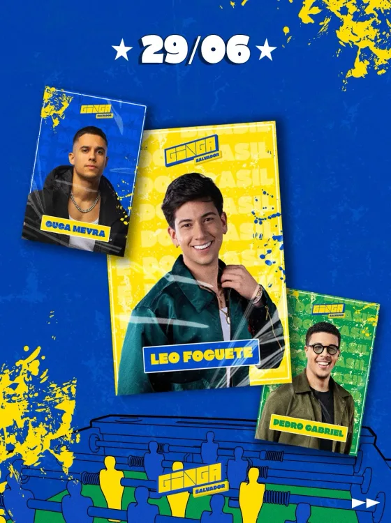 Show de Léo Foguete, Guga Meyra e Pedro Gabriel no Ginga Salvador 29 de junho 2026
